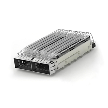 TE 4-2170808-4 QSFP28 Jaula acoplada (1 x 2) con disipador de calor, orificio pasante, ángulo recto, ajuste a presión, tubo de luz blindado EMI