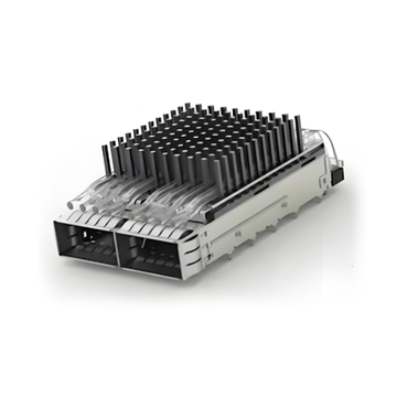 TE 4-2170808-3 QSFP28 Cage Ganged (1 x 2) with Heat Sink Through Hole Right Angle Press-Fit EMI Shielded Light Pipe
