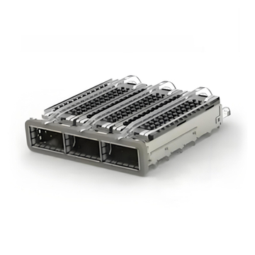 TE 2170769-4 QSFP28 Cage Ganged (1 x 3) with Heat Sink Through Hole Right Angle Press-Fit EMI Shielded Light Pipe