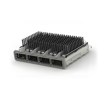 TE 2170785-3 ZQSFP+ Cage Ganged (1 x 4) with Heat Sink Through Hole Right Angle Press-Fit EMI Shielded Light Pipe