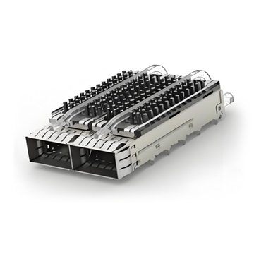 TE 2170808-2 QSFP28 Cage Ganged (1 x 2) with Heat Sink Through Hole Right Angle Press-Fit EMI Shielded Light Pipe