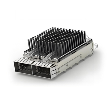 TE 2170808-3 QSFP28 Cage Ganged (1 x 2) with Heat Sink Through Hole Right Angle Press-Fit EMI Shielded Light Pipe