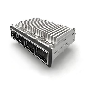 TE 2227359-1 QSFP28 Cage Ganged (1 x 4) with Heat Sink Through Hole Right Angle Press-Fit EMI Shielded