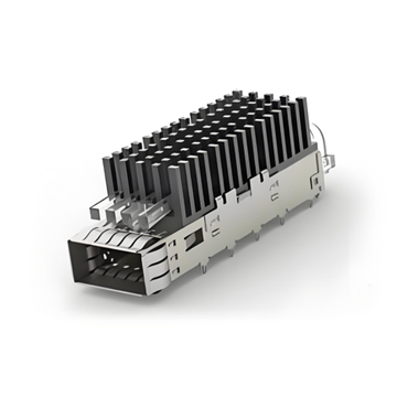 TE 2293574-1 QSFP28 Cage with Heat Sink Through Hole Right Angle Press-Fit EMI Shielded Light Pipe