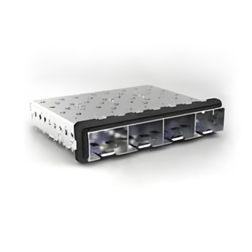 TE 2007135-1 SFP+ Cage Ganged (1 x 4) Through Hole Right Angle Press-Fit EMI Shielded