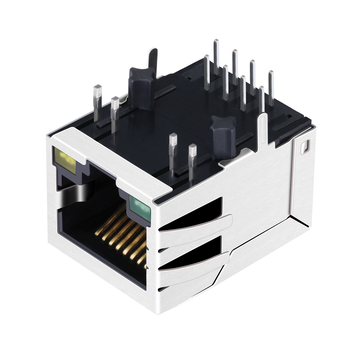 Разъем LPJ4301HENL 10/100 Base-T RJ45 с магнитом для PoE-приложений, крепление вниз, зеленый/желтый светодиод, изображение 4