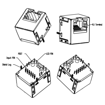 LPJDP4500BHNL 1000 Base-T RJ45 Vertical Jack For POE+ Application With Green/Yellow Leds