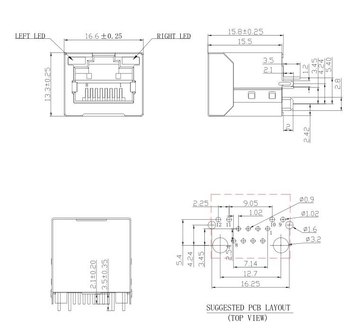 LPJE650-0BGNLS RJ45 Modular Jack without Integrated Magnetics Tab Up Yellow/Green Led