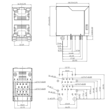 LPJE106-0B266NL RJ45 2x1 Port Connectors Without EMI Spring Finger & With White/White LED Without magnetics transformer