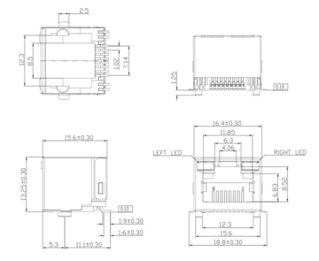 LPJES101-0BGNL Conector RJ45 SMT de 1 puerto y 1 puerto sin imanes, con LED amarillo/verde hacia arriba