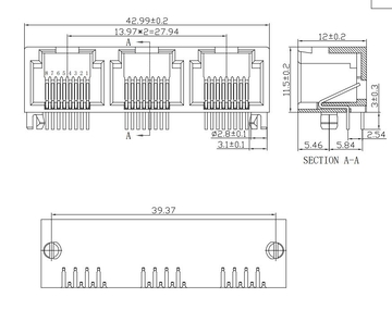 LINK-PP LPJE5338-0NNL RJ45 1X3 Ports 8p8c Connectors Tab Up Without Magnetics Without LED