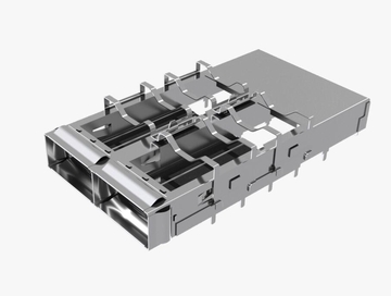 Amphenol UE36C2620005011 Compatible LINK-PP 1x2 QSFP-DD cage with open top and heat sink clip