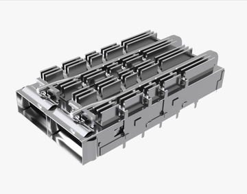 Amphenol UE36C2621106A3A Compatible LINK-PP 1x2 QSFP-DD Cage with Heat Sink and dual light pipe per port