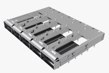 Amphenol UE36C5620105001 Compatible LINK-PP 1x5 QSFP-DD Cage Assembly with one rear pin open top no heat sink