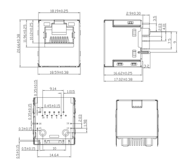 LINK-PP LPJDPB45342-2BHTY 1000Base-T Vertical RJ45 POE++ Magnetics Connector With LED Without EMI Spring Finger (Yellow)