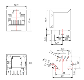 LPJE680DNL без светодиода, вертикальный модульный разъем RJ45 8P8C без встроенных магнитов.