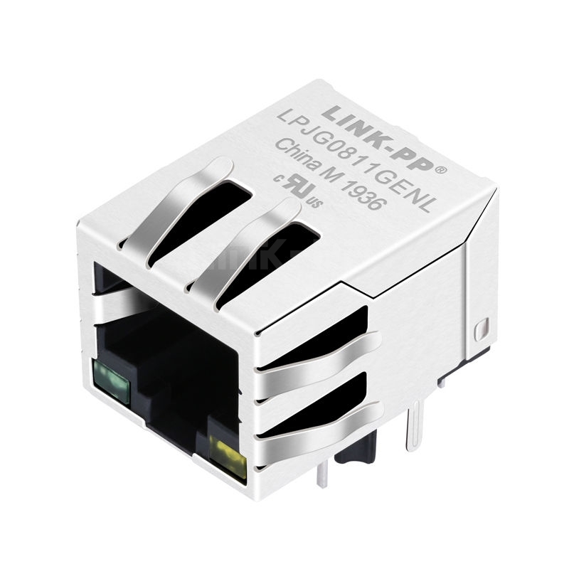 BelFuse SI-61028-F Compatible LPJG0811GENL 1000 Base-T integrated rj45 jack with magnetics 1x1 Port Tab Down Green/Yellow Led