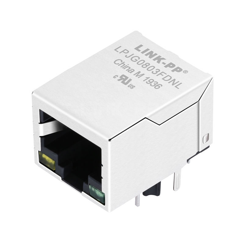 Hanrun HY911137A Compatible LINK-PP LPJG0803FDNL 100/1000 Base-T Tab Down Yellow/Green Led Single Port Shielded RJ 45 Networking