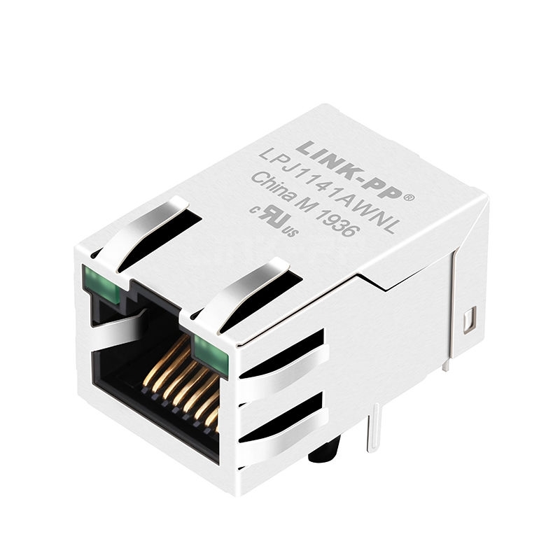 Belfuse SI-53021-F Compatible LINK-PP LPJ1141AWNL 10/100 Base-T Tab Up Green/Green Led Single Port 8 Pin RJ-45 Connector