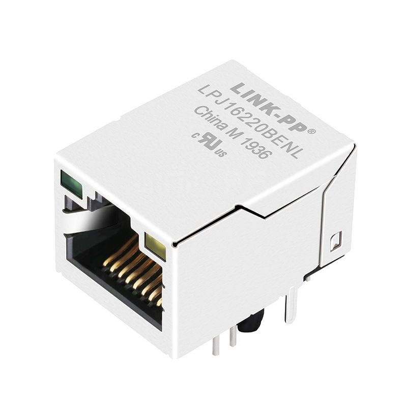 LPJ16220BENL 10/100 Base-T Tab Up Green/Yellow Led 1x1 Port Right Angle PoE RJ45 Female Connector
