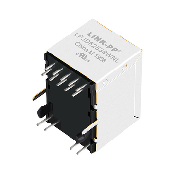 LPJD6253BWNL Вертикальный Т-образный разъем RJ45 с цоколем 100 и встроенными магнитами, зеленый/зеленый светодиод, изображение 4