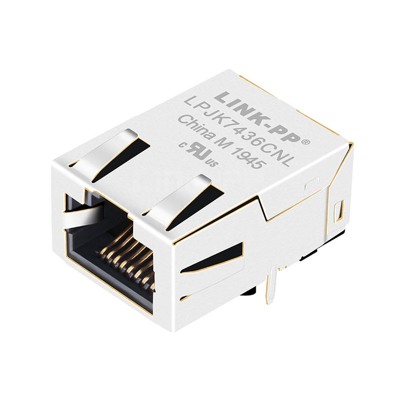 LPJK7436CNL 100/1000 Base-T Low Profile RJ45 Magjack Without LED Tab Up