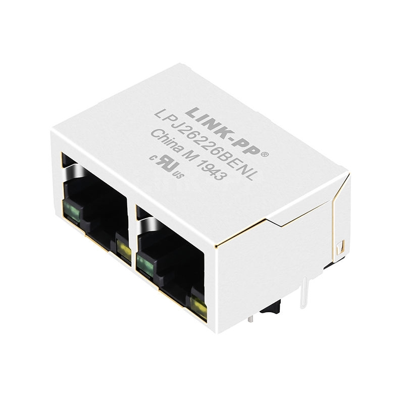 LPJ26226BENL 10/100 Base-T 8p8c Tab Down Green/Yellow LED 1x2 Port RJ45 Connector
