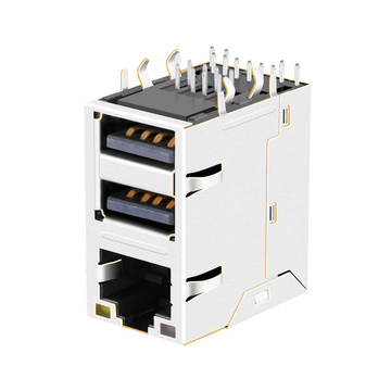 Hanrun HY981160C Compatible LPJU4111AONL 10/100 Base-T magjack rj45 with DUAL USB Tab Up Orange&Green/Yellow LED image 2