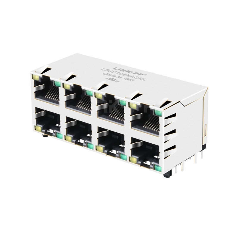 Amphenol 10118077-523B010LF Compatible LINK-PP LPJE108XAGNL Tab Up Yellow/Green LED 2X4 Port Connector Ethernet without Integrated Magnetics