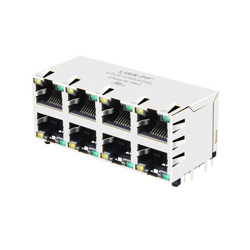 amphenol rjsne-5381-08 compatible link-pp lpje108xagnl tab up yellow green led 2x4 port ethernet jack rj45 without integrated magnetics