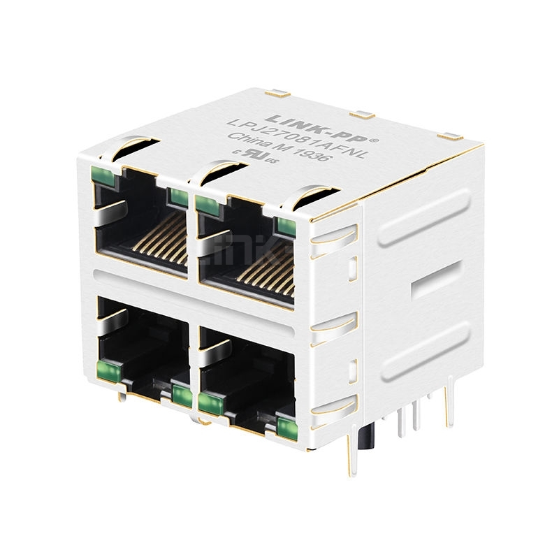 LPJ27081AFNL 10/100 Base-T Tab Up Green/Green LED 2X2 Port RJ45 Female Connector