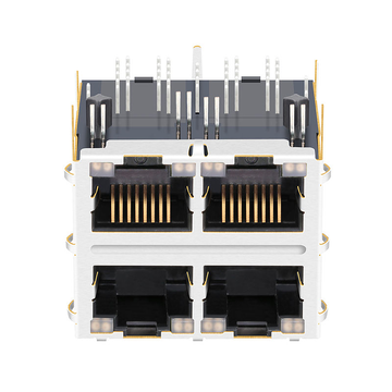 Compatibile con Belfuse 0879-2C2R-54 LINK-PP LPJG27037A4NL Connettore femmina RJ45 a 2 porte per montaggio a pannello, 100/1000 Base-T G&Y/G&Y LED, immagine 2