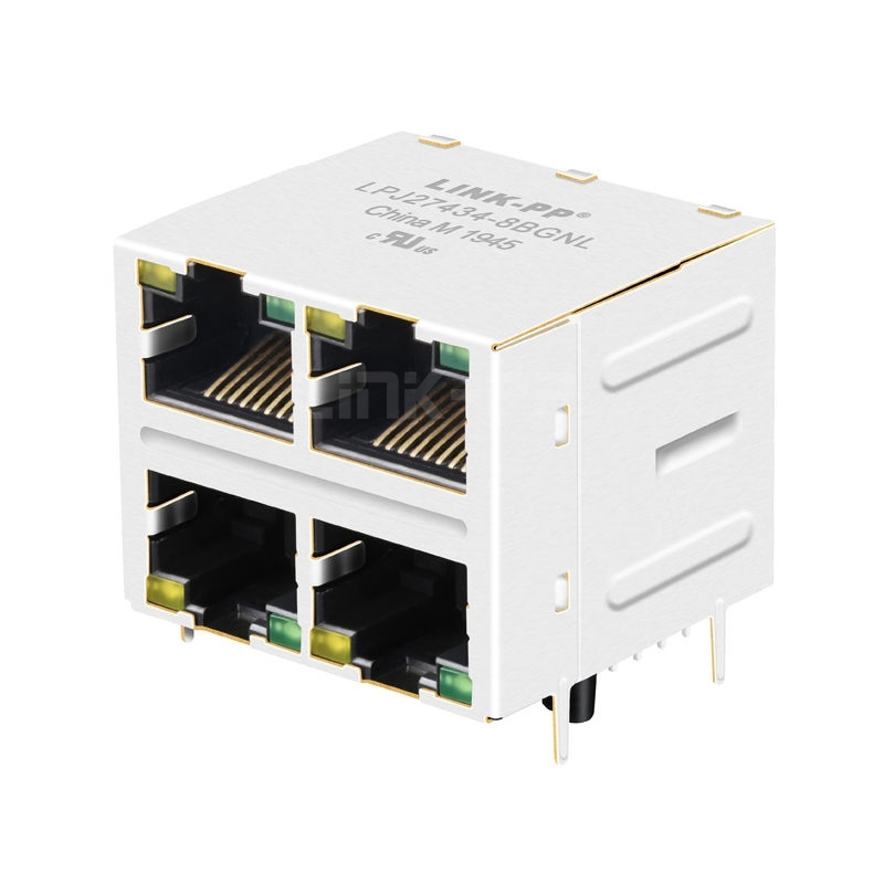 LPJ27434-8BGNL 10/100 Base-T Tab Up Yellow/Green LED 2X2 Port Shielded Modular Jack RJ45 Female Connector