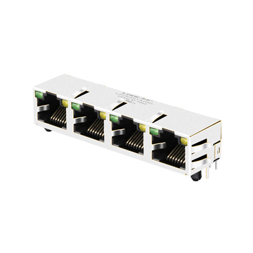 Tab Up Green/Yellow LED 1X4 Port RJ45 Jack without Integrated Magnetics