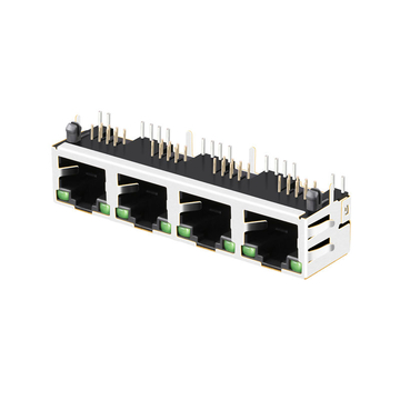 LPJE401AWNL 1X4 ポート側エントリー PCB シールド付き RJ45 モジュラージャック（内蔵マグネットなし、タブアップ、緑/緑 LED 画像 3）